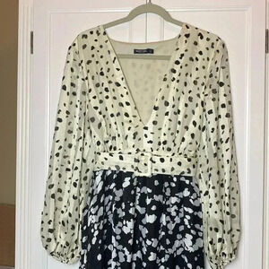 Nasty Gal Dalmatian Satin Long Sleeve Midi dress